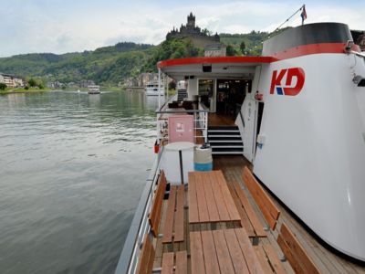 MS Moselprinz Deckausblick Panorama Cochem Reichsburg